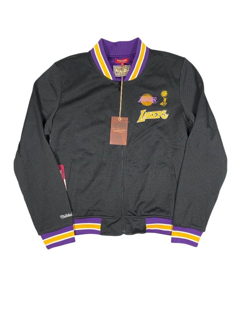 Mitchell & Ness Lakers Hardwood Classics Mesh Jacket Womens L Black NBA NEW